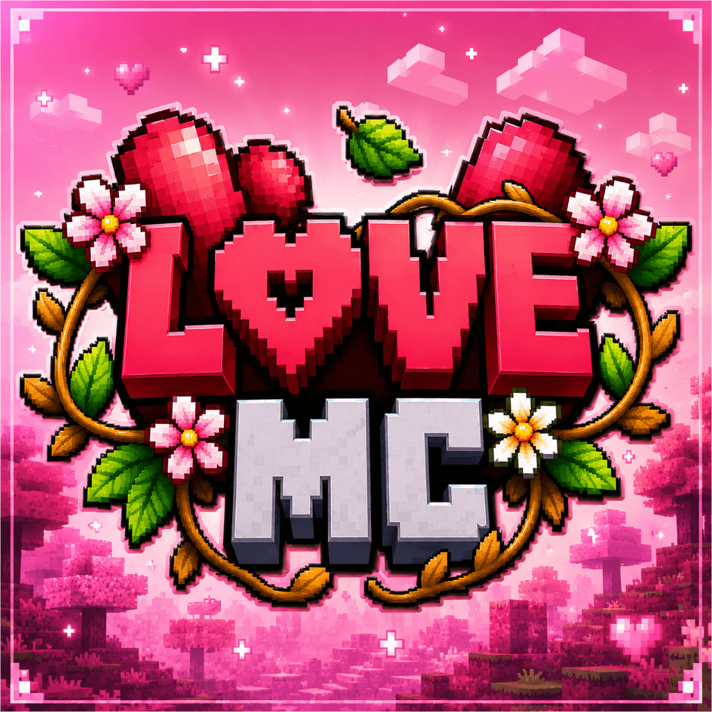 LoveMC logo — a pixel-art heart and vine emblem reading LOVE MC